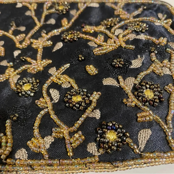 Lancôme Womens Beaded Vintage Unused Bag Black Gold Excellent Condition - Picture 2 of 14